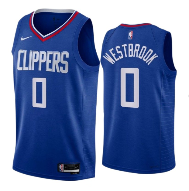 Men's Los Angeles Clippers #0 Russell Westbrook Blue Stitched Jersey
